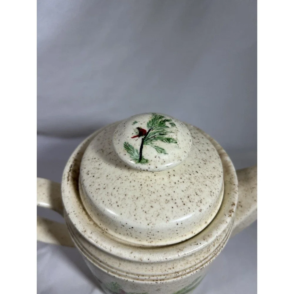 Vintage USA Marked Speckled Teapot Kettle Red Bird Farmhouse Home Kitchen Decor